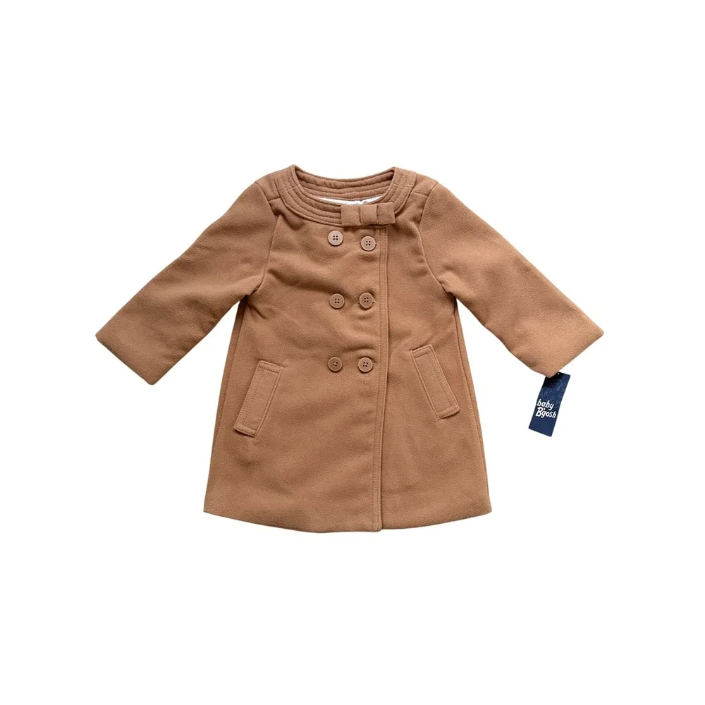 Baby Bgosh Girls Camel Brown Double Breasted Bow Dress Coat 12M Peacoat
